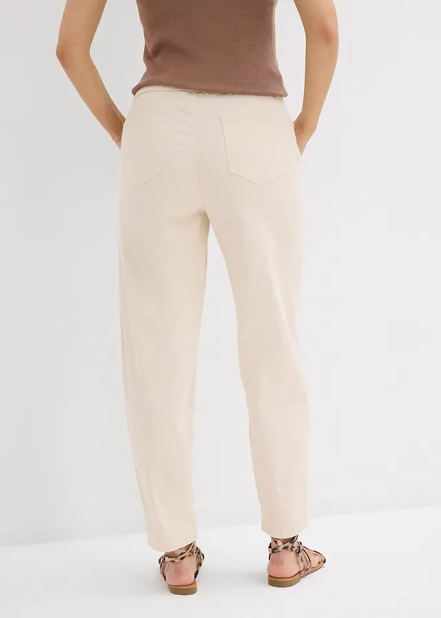 Barrel jeans met mid waist en comfortband • natuurbeige • product-page.page-title-suffix