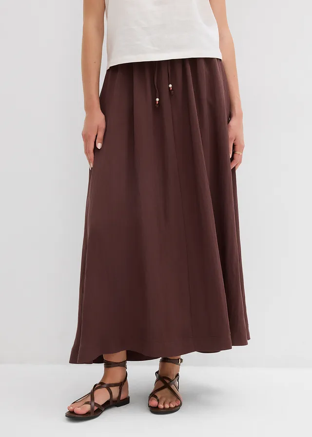 Maxi rok van soepele Lyocell-mix, Kleur: terrabruin