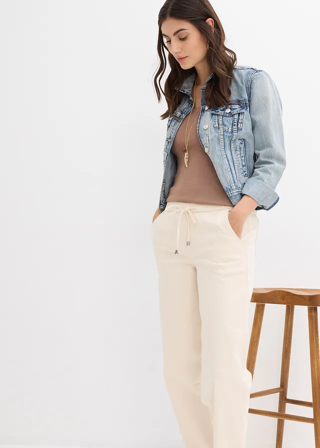 Barrel jeans met mid waist en comfortband • natuurbeige • product-page.page-title-suffix