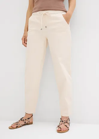 Barrel jeans met mid waist en comfortband, Kleur: natuurbeige