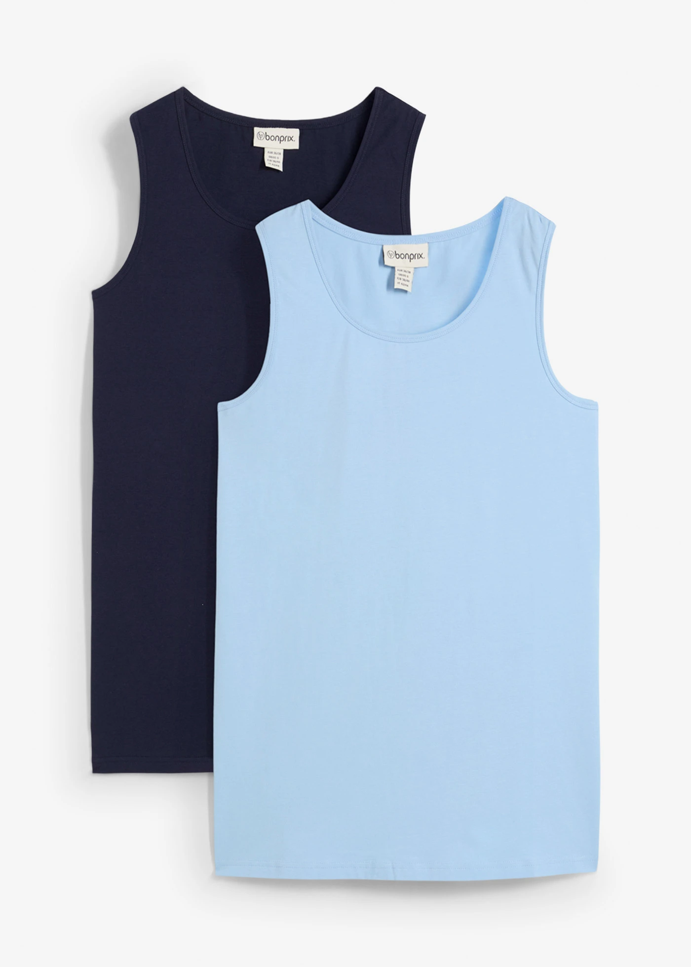 Lot de 2 longs débardeurs • bleu clair / bleu foncé. • Boutique bonprix
