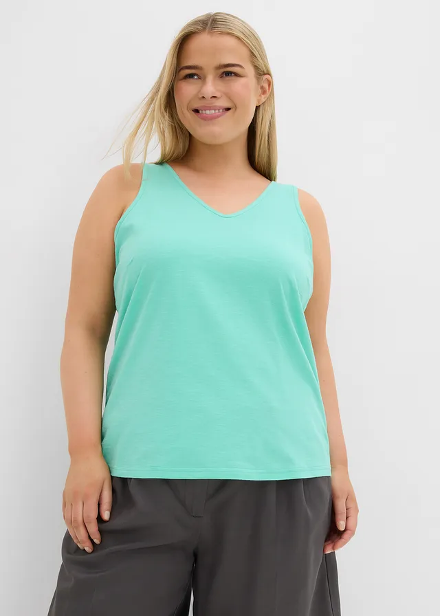 Tanktop van biologisch katoen (set van 2), Kleur: mentholblauw-ecru