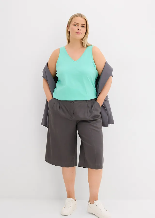 Tanktop van biologisch katoen (set van 2), Kleur: mentholblauw-ecru