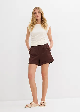 Twill short met hoge tailleband, Kleur: terrabruin