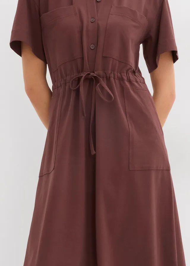 Jerysey jurk van stretch katoen • terrabruin • product-page.page-title-suffix