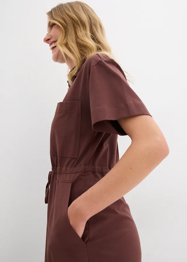 Jerysey jurk van stretch katoen • terrabruin • product-page.page-title-suffix