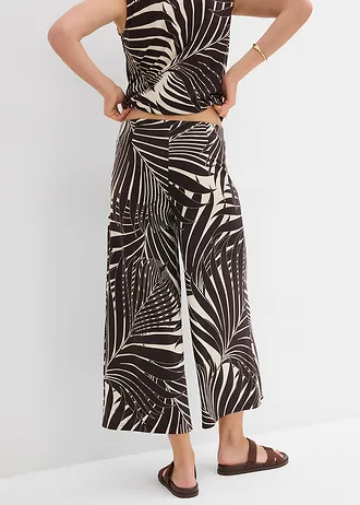 Culotte kalhoty z měkké viskózové směsi, barva: přírodno-tmavě hnědá s potiskem