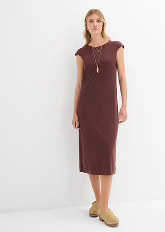 Midi jurk in gebreide look, Kleur: terrabruin