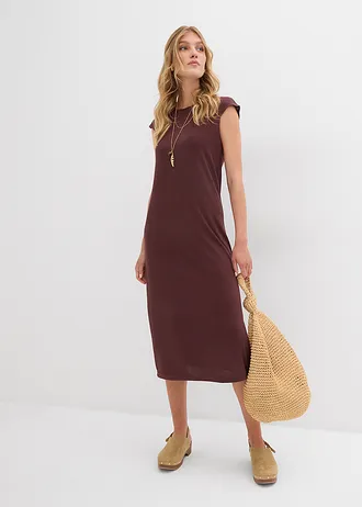 Midi jurk in gebreide look, Kleur: terrabruin