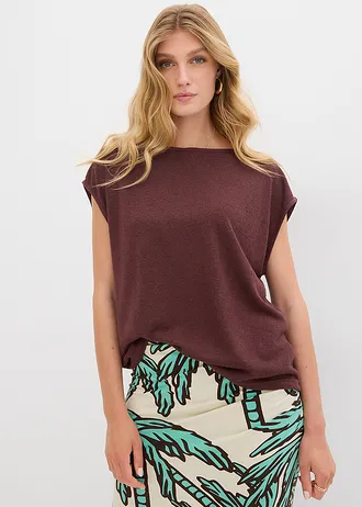 Oversized shirt in gebreide look, Kleur: terrabruin