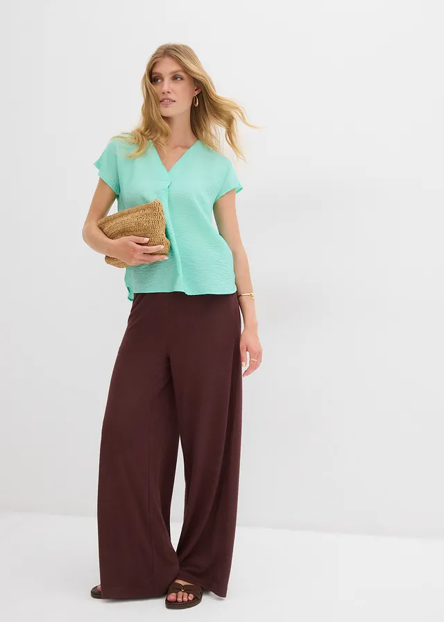 Tuniekblouse in een soepele viscosemix, Kleur: mentholblauw