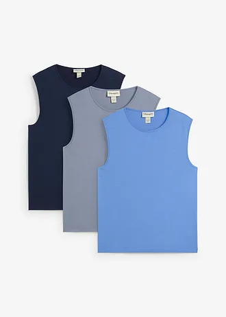 Muscle shirt (set van 3) • hemelblauw+donkerblauw+rookblauw • bonprix online shop