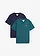 Lot de 2 T-shirts col tunisien 100% coton, Couleur: vert poivre + bleu foncé