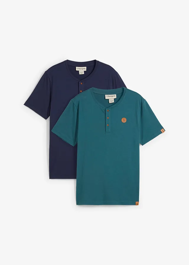 Lot de 2 T-shirts col tunisien 100% coton