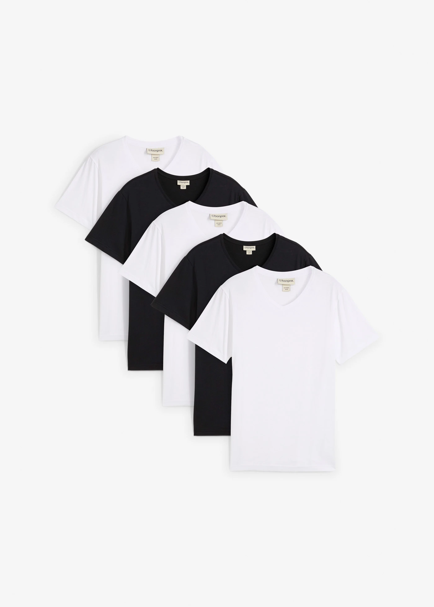 T-shirt met V-hals (set van 5) • wit+zwart • bonprix online shop