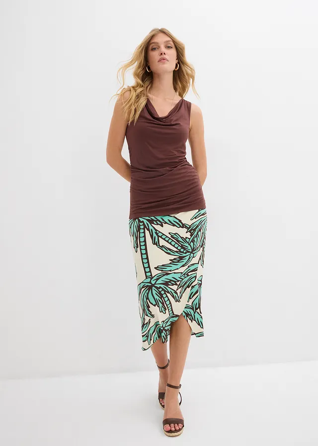 Top doux en viscose extensible, Couleur: marron