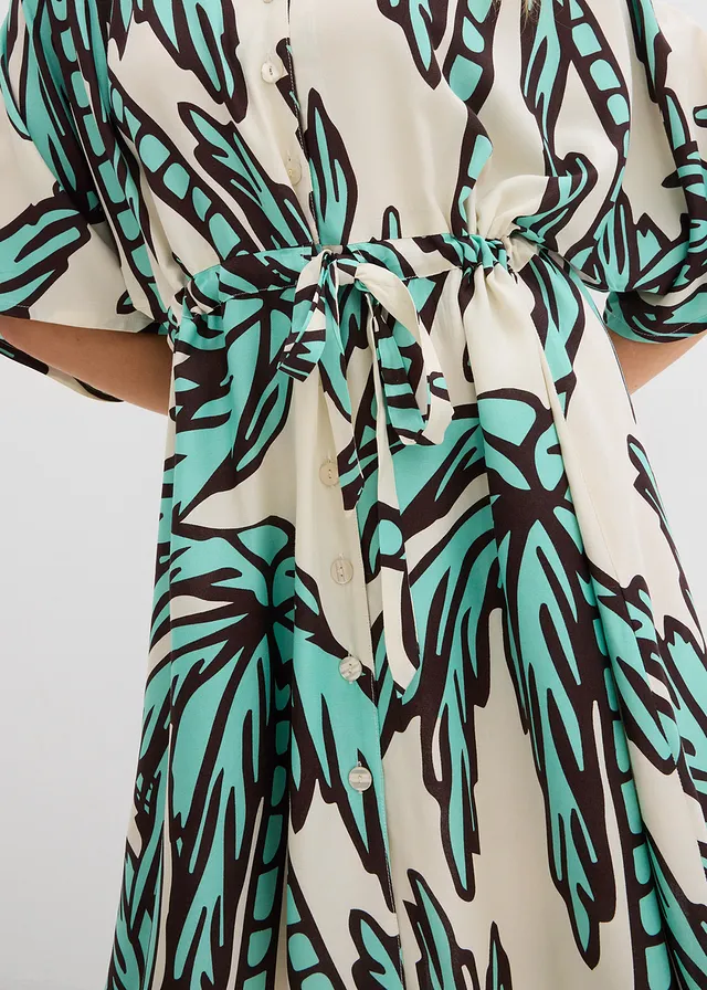 Robe courte en viscose fluide, manches kimono • naturel/marron foncé/bleu menthol floral • product-page.page-title-suffix