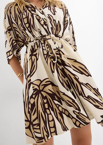 Minišaty s kimonovými rukávy, ze splývavé viskózy • přírodní-tmavě hnědo-nová béžová s květy • bonprix obchod