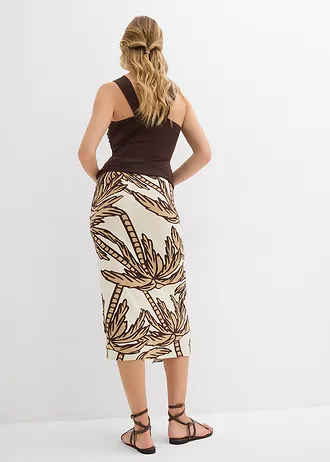 Jersey rok van een zachte viscosemix, Kleur: naturel/donkerbruin/new beige