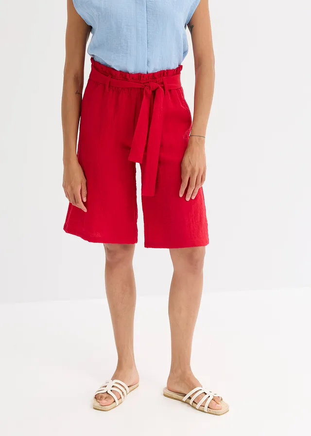 Bermuda fluide à taille élastiquée, Couleur: rouge profond