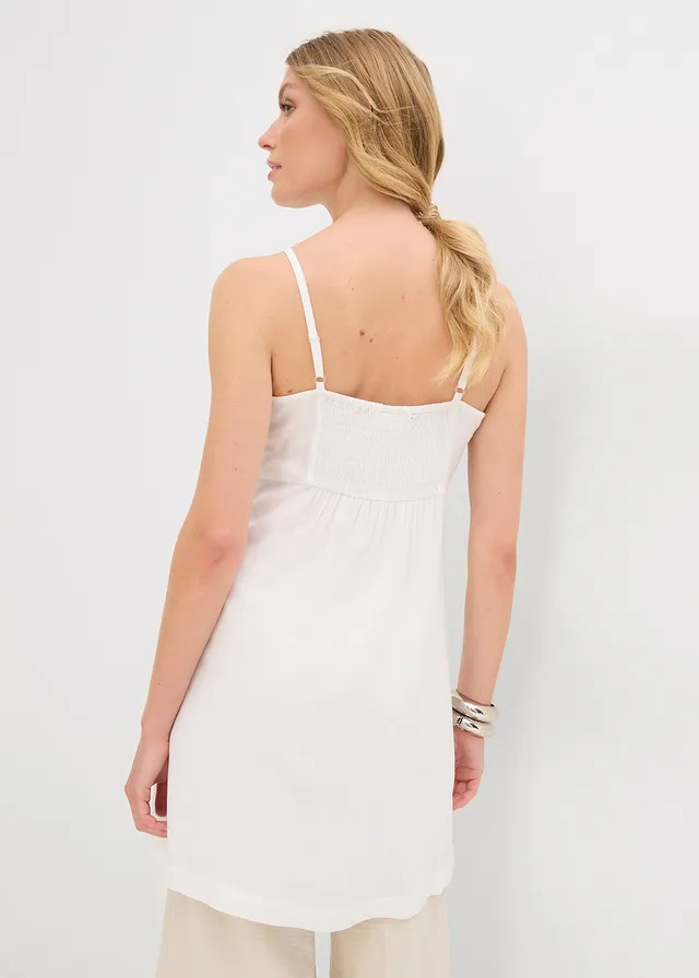 Lange blouse van soepele viscose, Kleur: wolwit