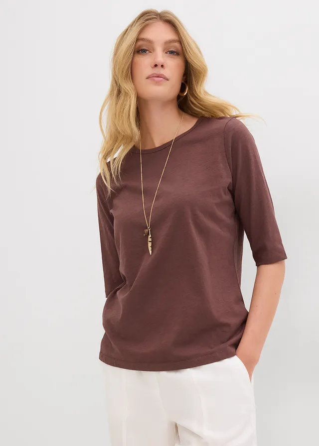 T-shirt van puur katoen (set van 2), Kleur: wolwit-terrabruin