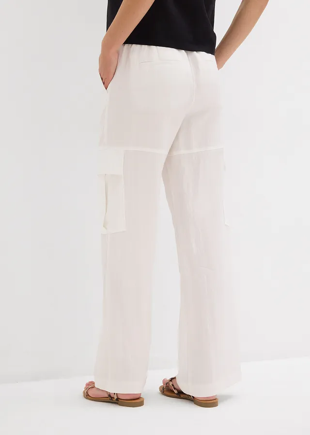 Cargo broek in een soepele lyocellmix, Kleur: wolwit
