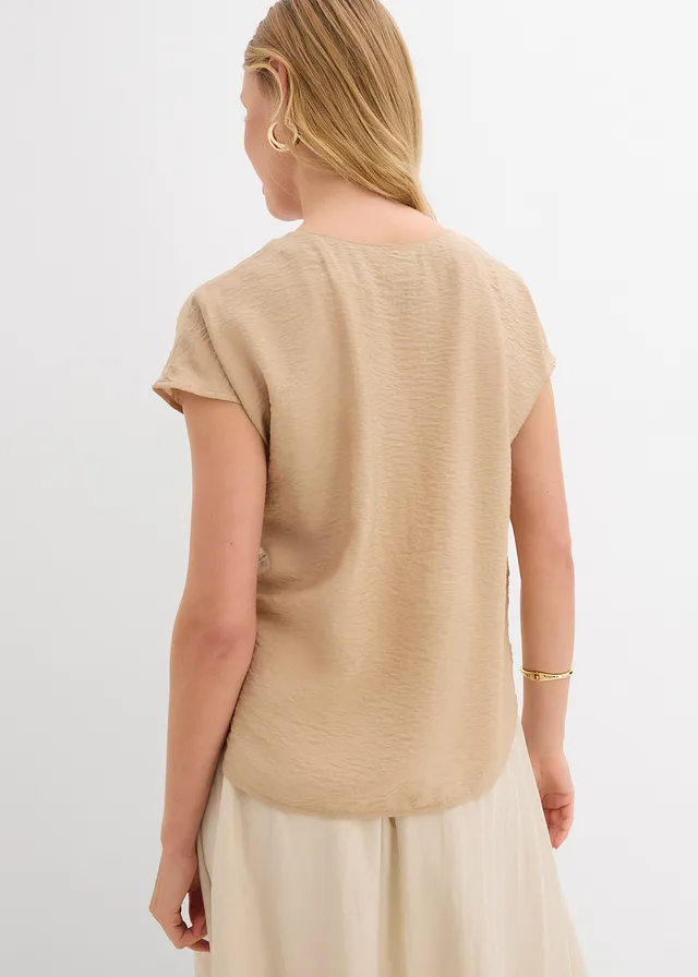 Tuniekblouse in een soepele viscosemix, Kleur: new beige
