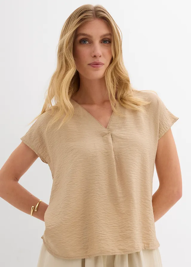 Tuniekblouse in een soepele viscosemix, Kleur: new beige