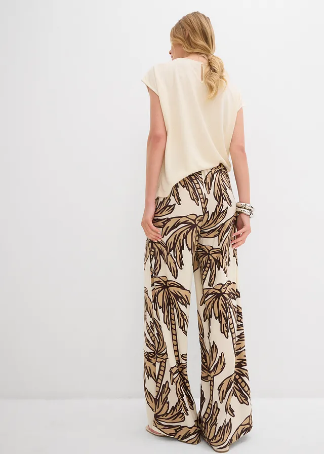 Marlene Dietrich broek van soepele viscose • ecru-donkerbruin-new beige gebloemd • product-page.page-title-suffix
