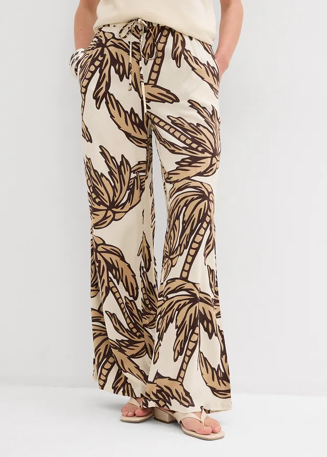 Marlene Dietrich broek van soepele viscose • ecru-donkerbruin-new beige gebloemd • product-page.page-title-suffix