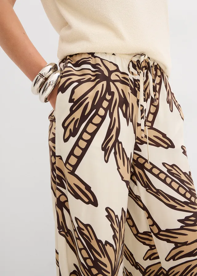 Marlene Dietrich broek van soepele viscose • ecru-donkerbruin-new beige gebloemd • product-page.page-title-suffix