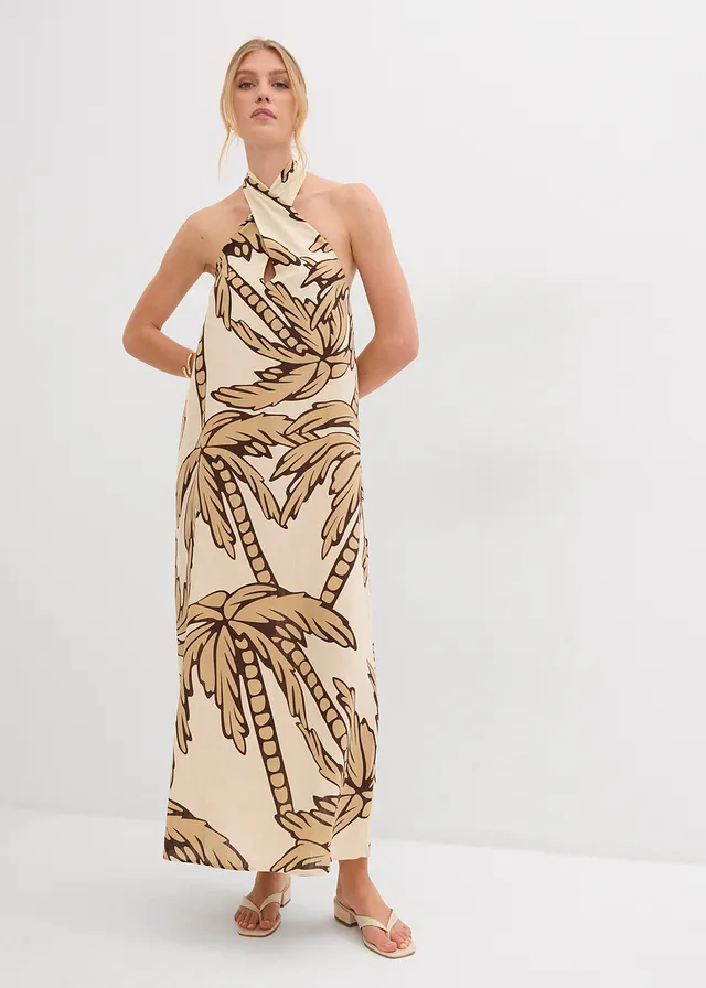 Robe dos nu, coupe évasée, Couleur: naturel/marron foncé/beige foncé floral