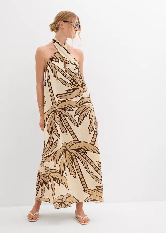Robe dos nu, coupe évasée, Couleur: naturel/marron foncé/beige foncé floral