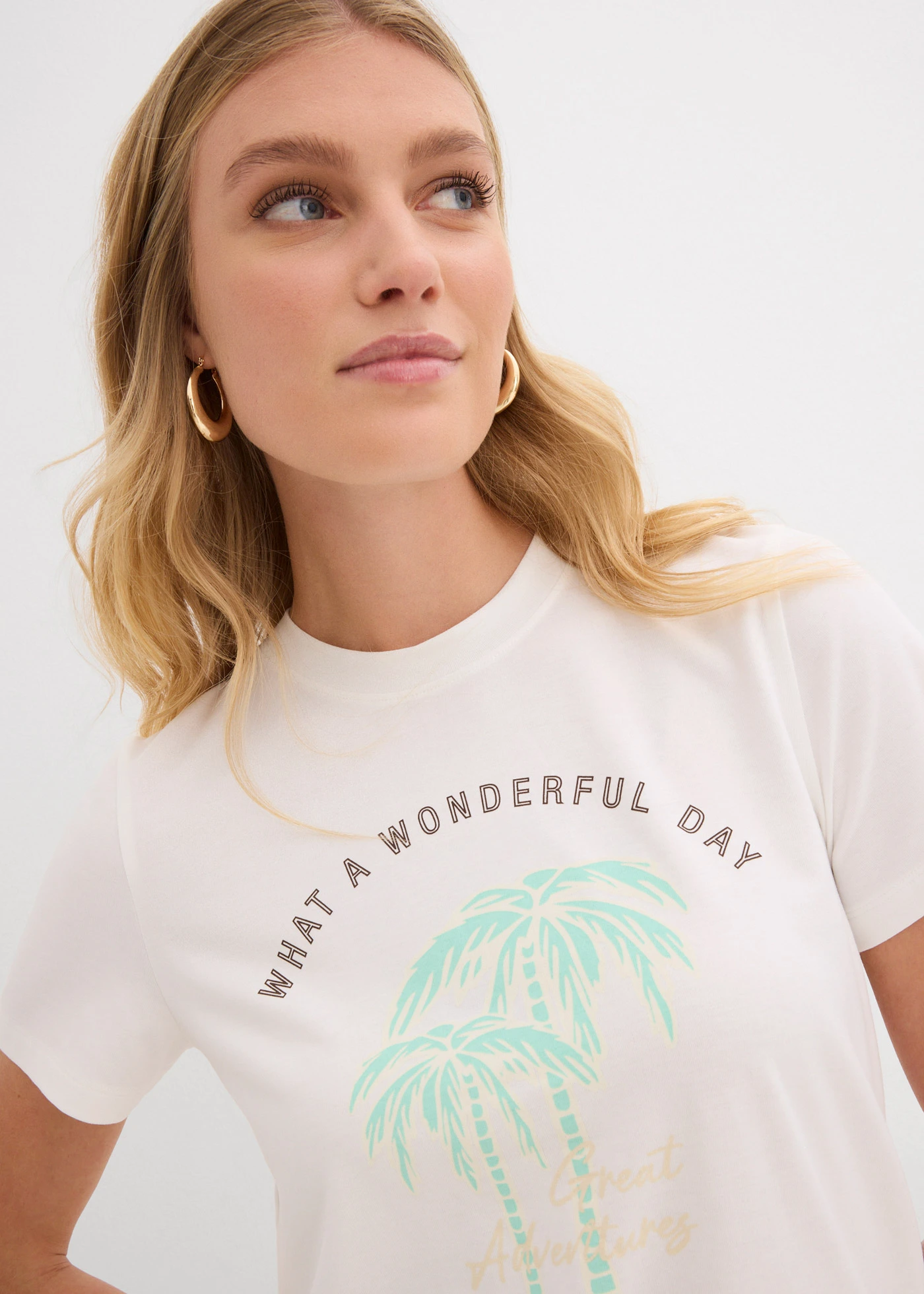 T-shirt z nadrukiem • biel wełny - niebieski mentolowy • sklep bonprix