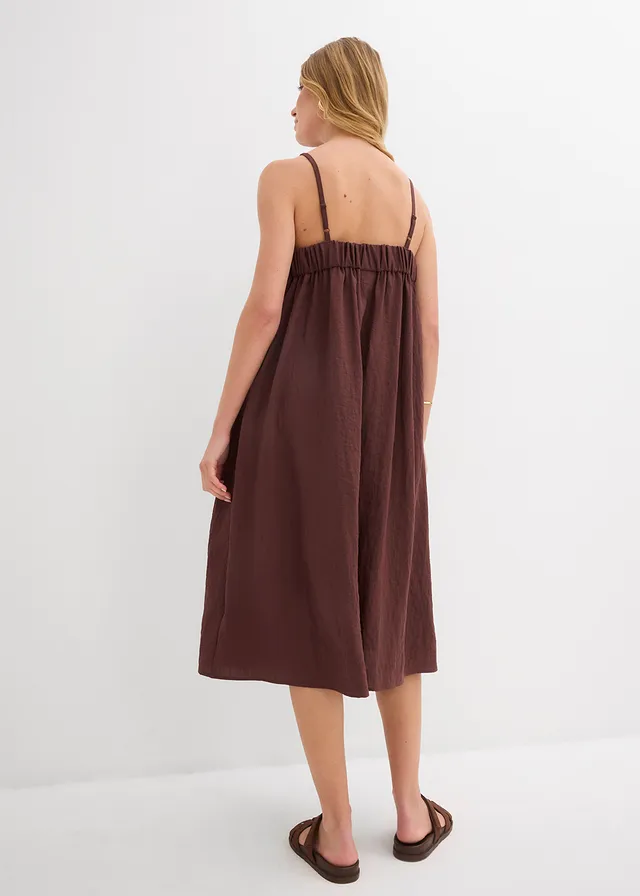 Robe à fines bretelles en viscose mélangée, Couleur: marron