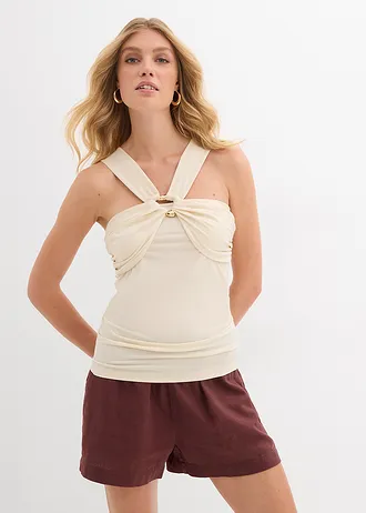 Top s ramínkem kolem krku a tepanou dekorativní sponou • přírodní • bonprix obchod