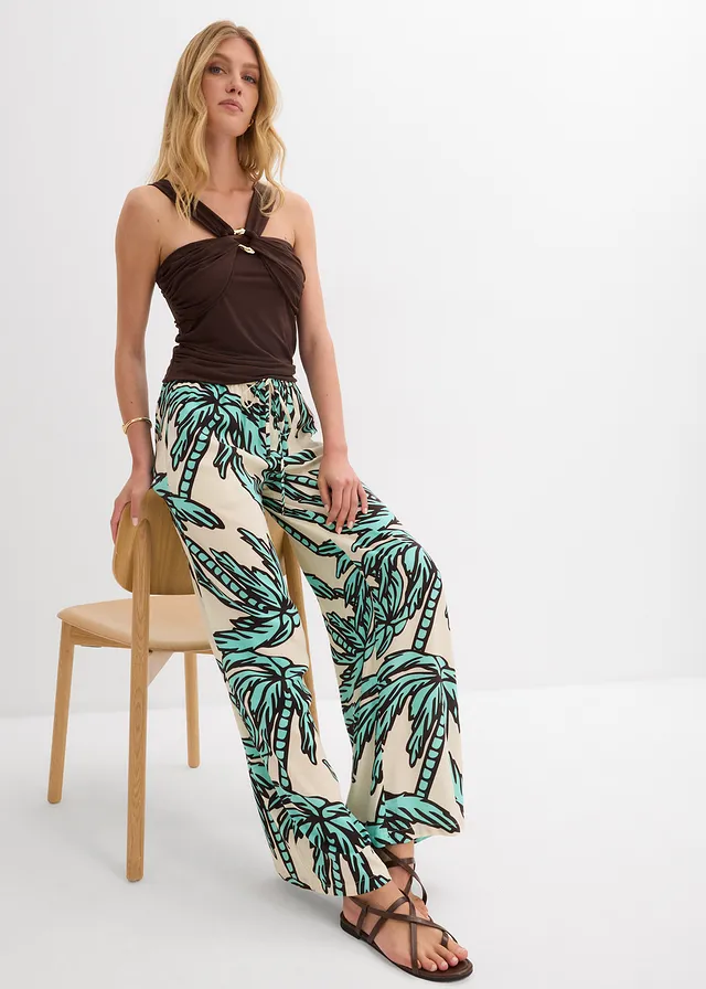 Pantalon large en viscose fluide • menthe glaciale-écru-marron foncé floral • product-page.page-title-suffix