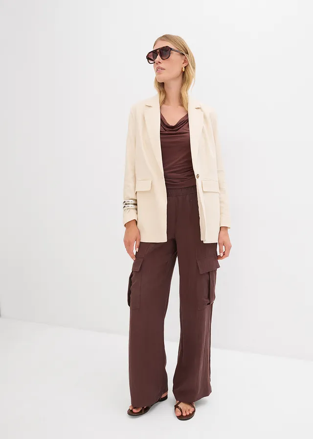Cargo broek in een soepele lyocellmix, Kleur: terrabruin