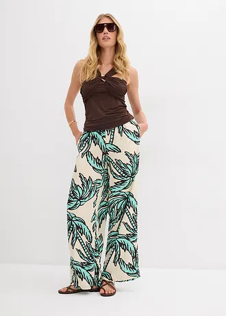 Marlene Dietrich broek van soepele viscose • mentholblauw-ecru-donkerbruin gebloemd • bonprix online shop