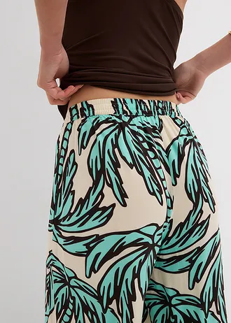 Marlene Dietrich broek van soepele viscose • mentholblauw-ecru-donkerbruin gebloemd • bonprix online shop