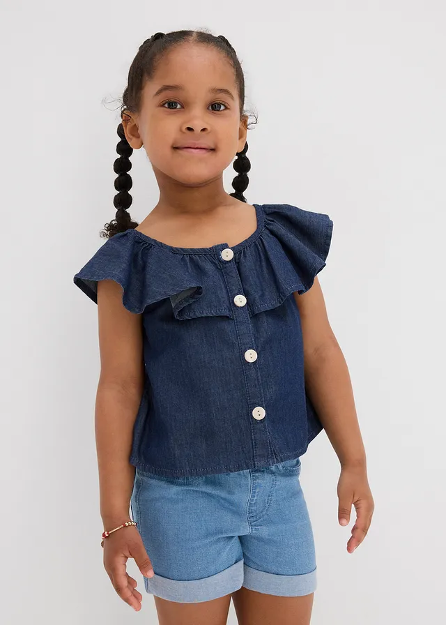 Blousetop van zacht katoen, Kleur: blauw denim