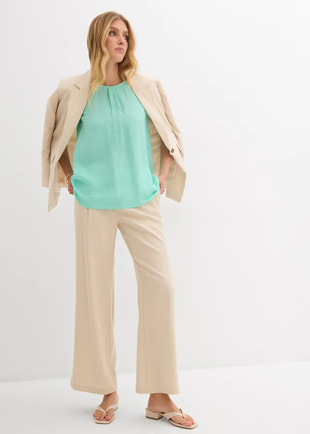Top fluide sans manches en viscose mélangée, Couleur: menthe glaciale