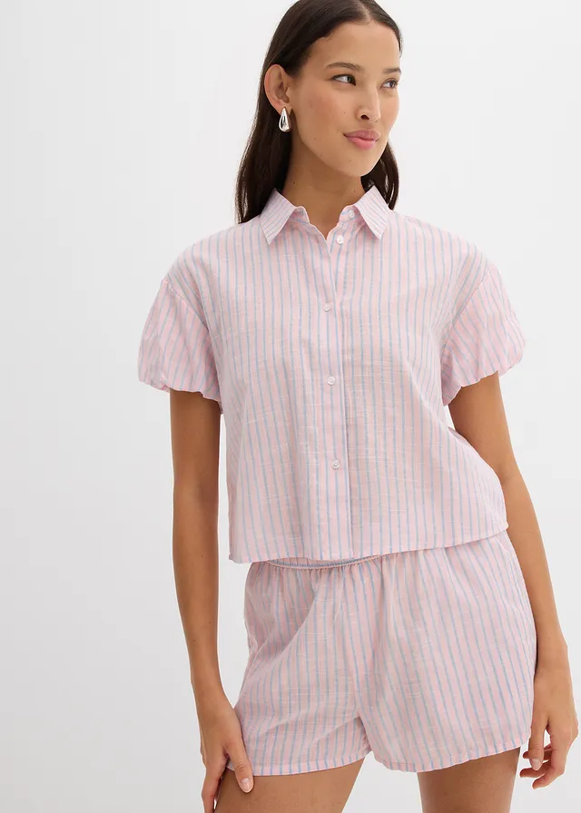Blouse, Kleur: zoet roze-lichtblauw gestreept