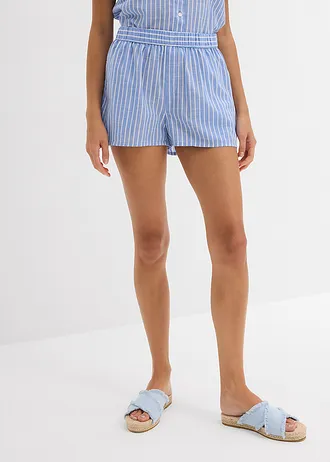 Short 100% coton, Couleur: bleu / blanc rayé