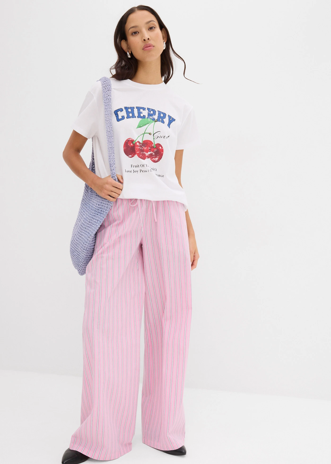 Kalhoty bez zapínání, z čisté bavlny • růžovo-bílá s proužky • bonprix obchod