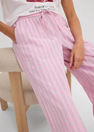 Kalhoty bez zapínání, z čisté bavlny • růžovo-bílá s proužky • bonprix obchod
