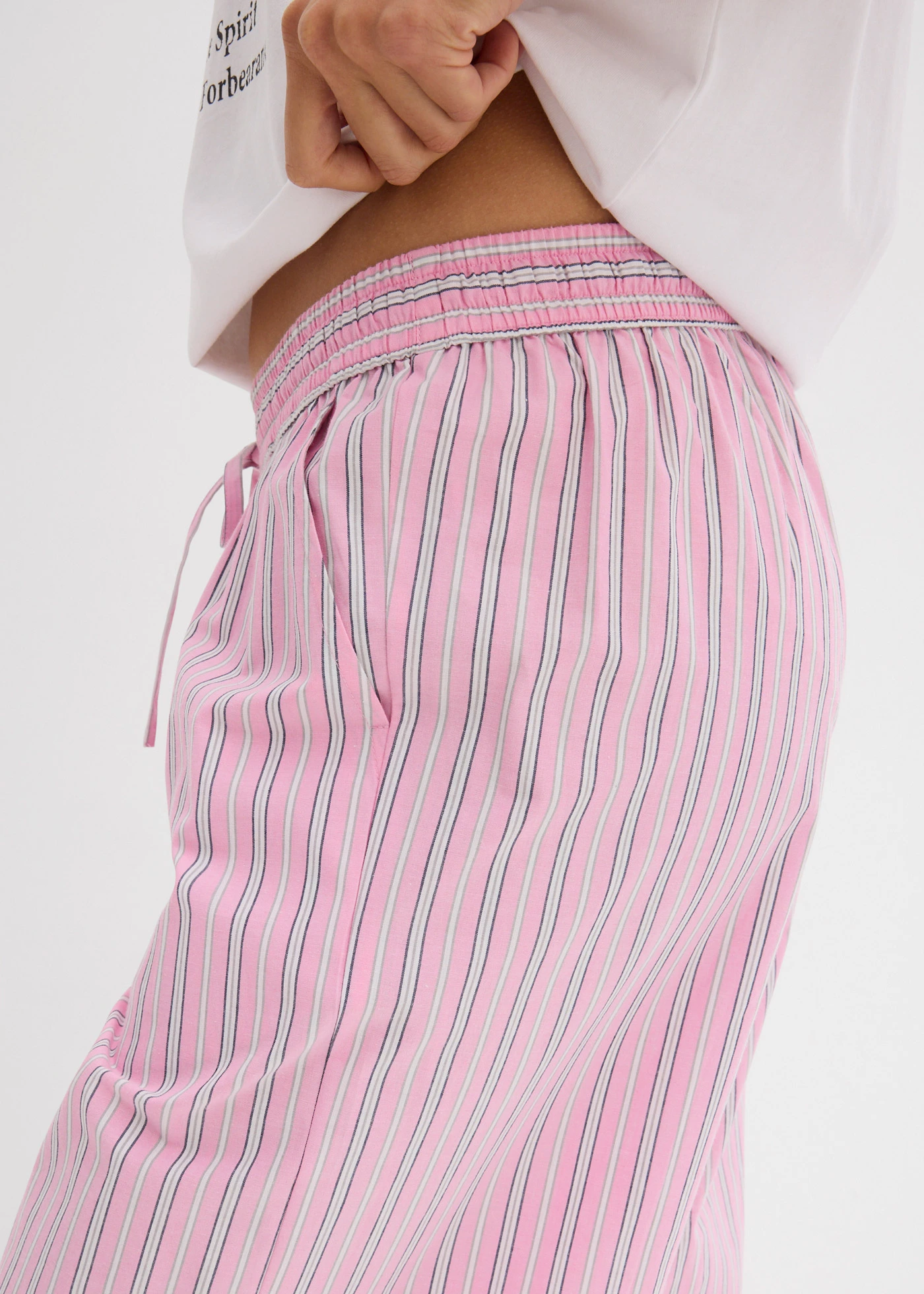 Kalhoty bez zapínání, z čisté bavlny • růžovo-bílá s proužky • bonprix obchod