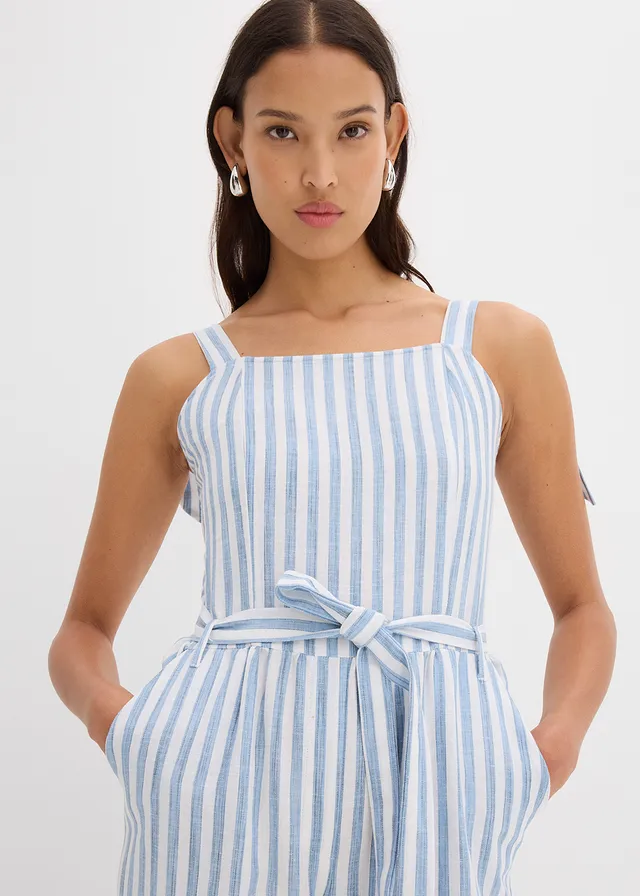 Jumpsuit van een katoen-linnenmix • blauw-wit verticaal gestreept • product-page.page-title-suffix
