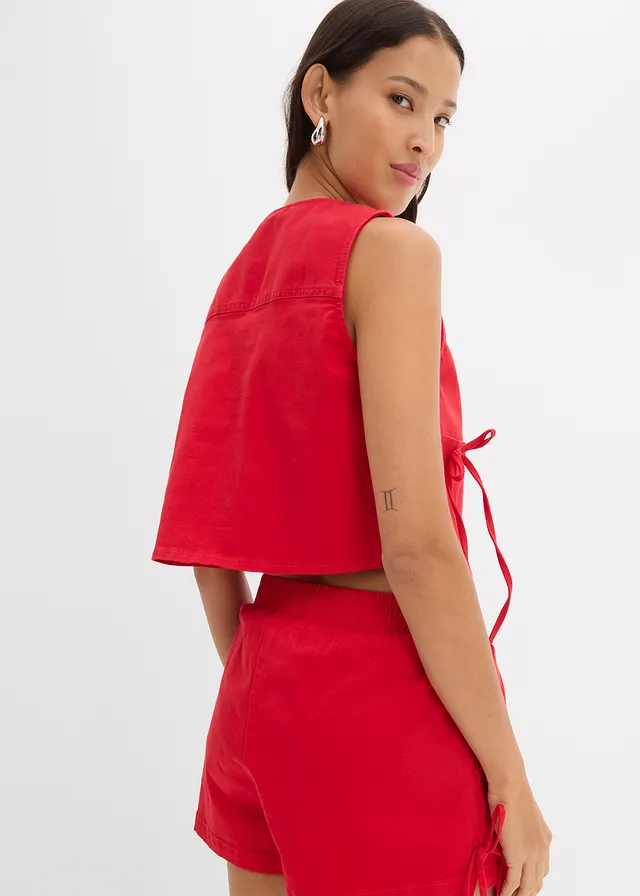 Gilet sans manches en twill de coton extensible, Couleur: rouge tomate
